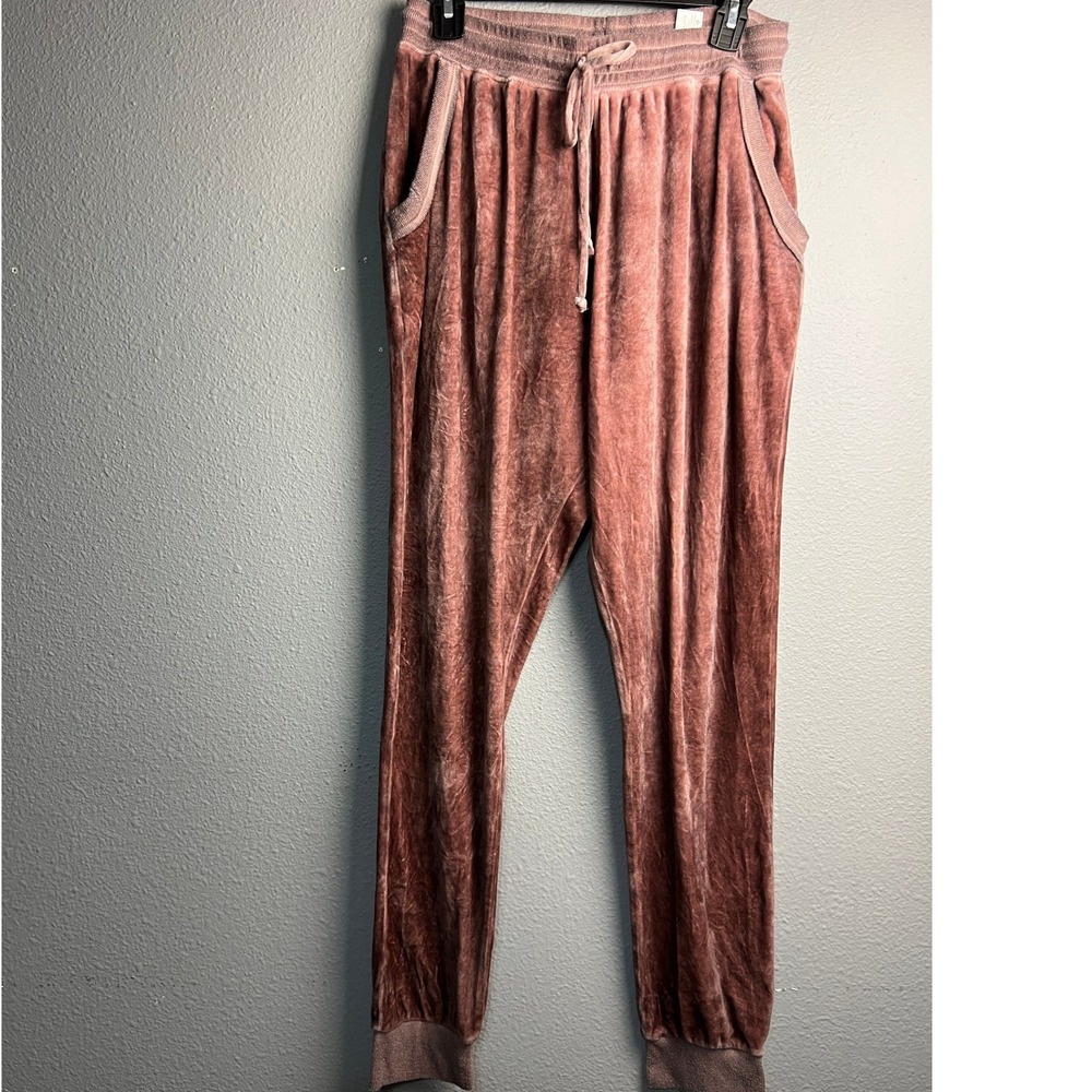 Knox Rose Mauve Pink Velvet Velour Lounge Jogger Pants Drawstring Waist Size M